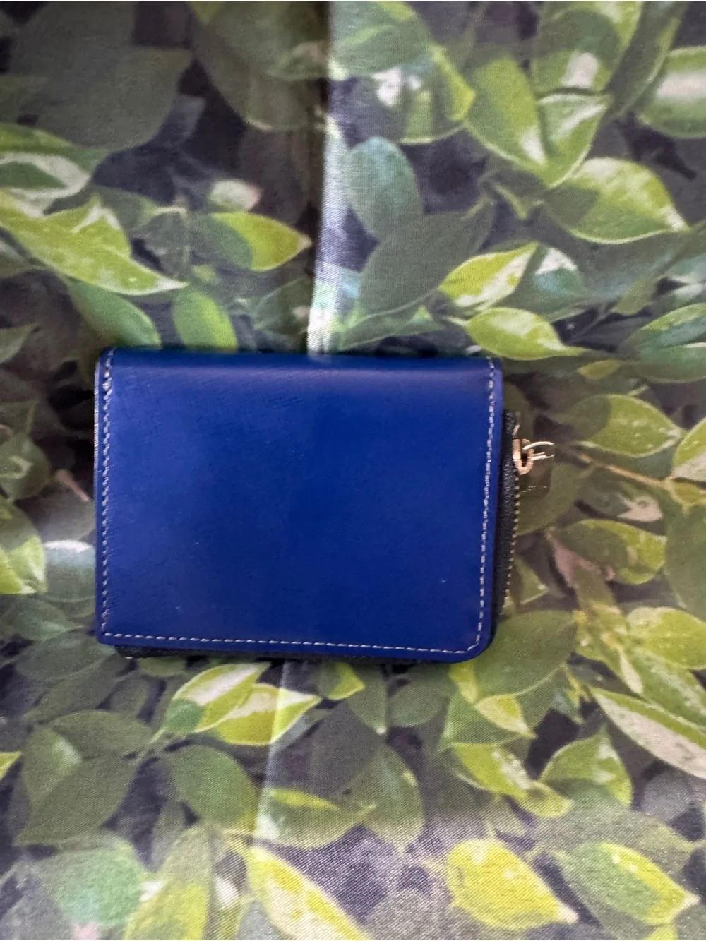 Lanvin Blue Leather Zip Card Wallet with Silver Hardware